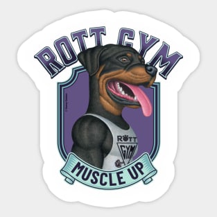 Fun Rottweiler with tank top going to Rott Gym with teal trim Sticker